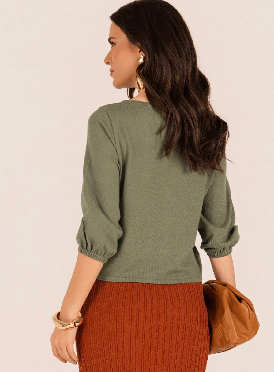 Blusa Tricot Manga 3/4 Bufante