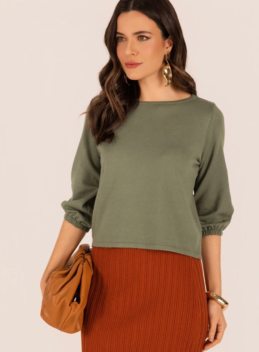 Blusa Tricot Manga 3/4 Bufante