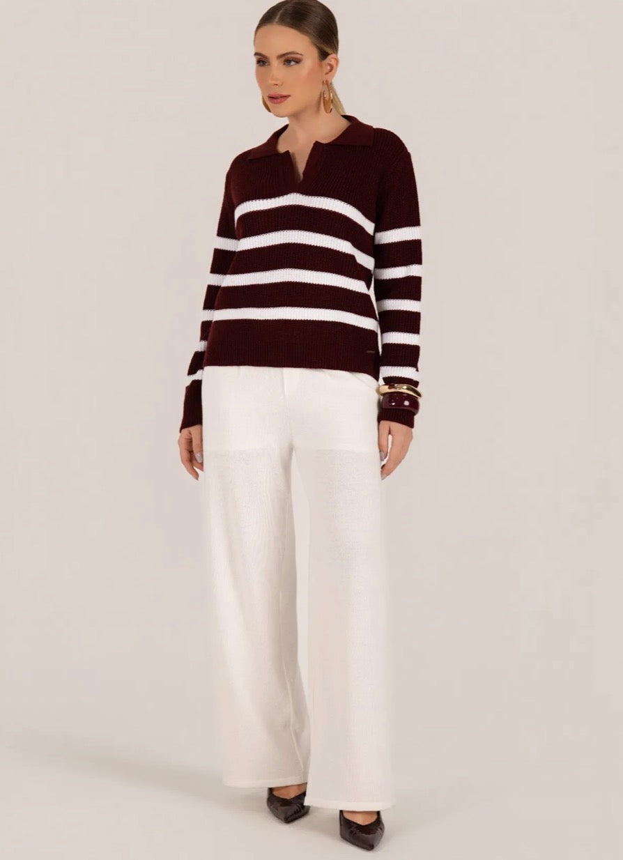 Blusa Tricot Fang Listras Gola Polo