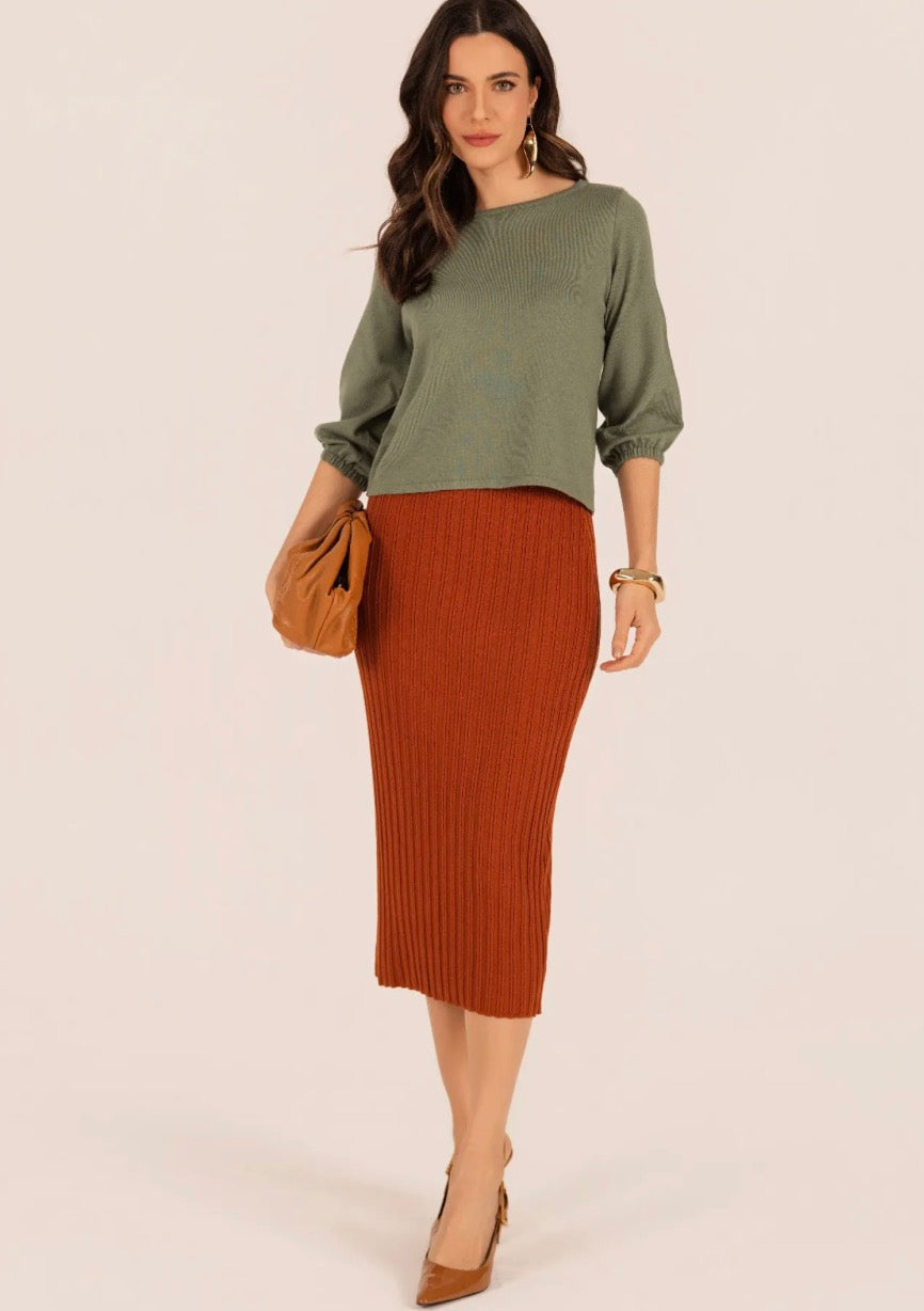 Blusa Tricot Manga 3/4 Bufante