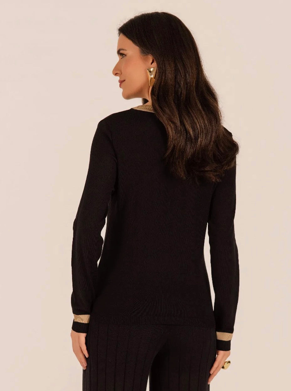 Blusa Tricot Manga Longa detalhe Rayon