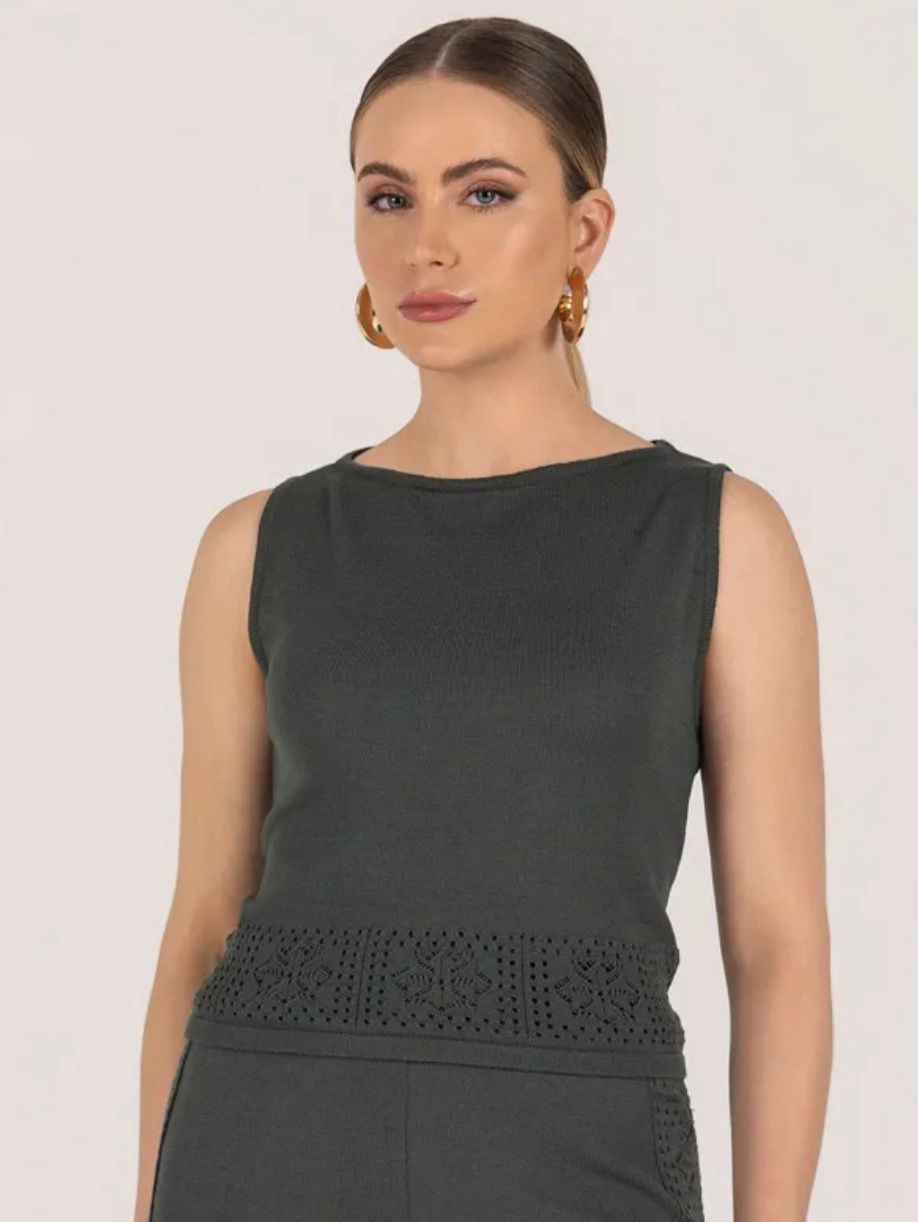 Cropped Tricot Regata Detalhe Barra