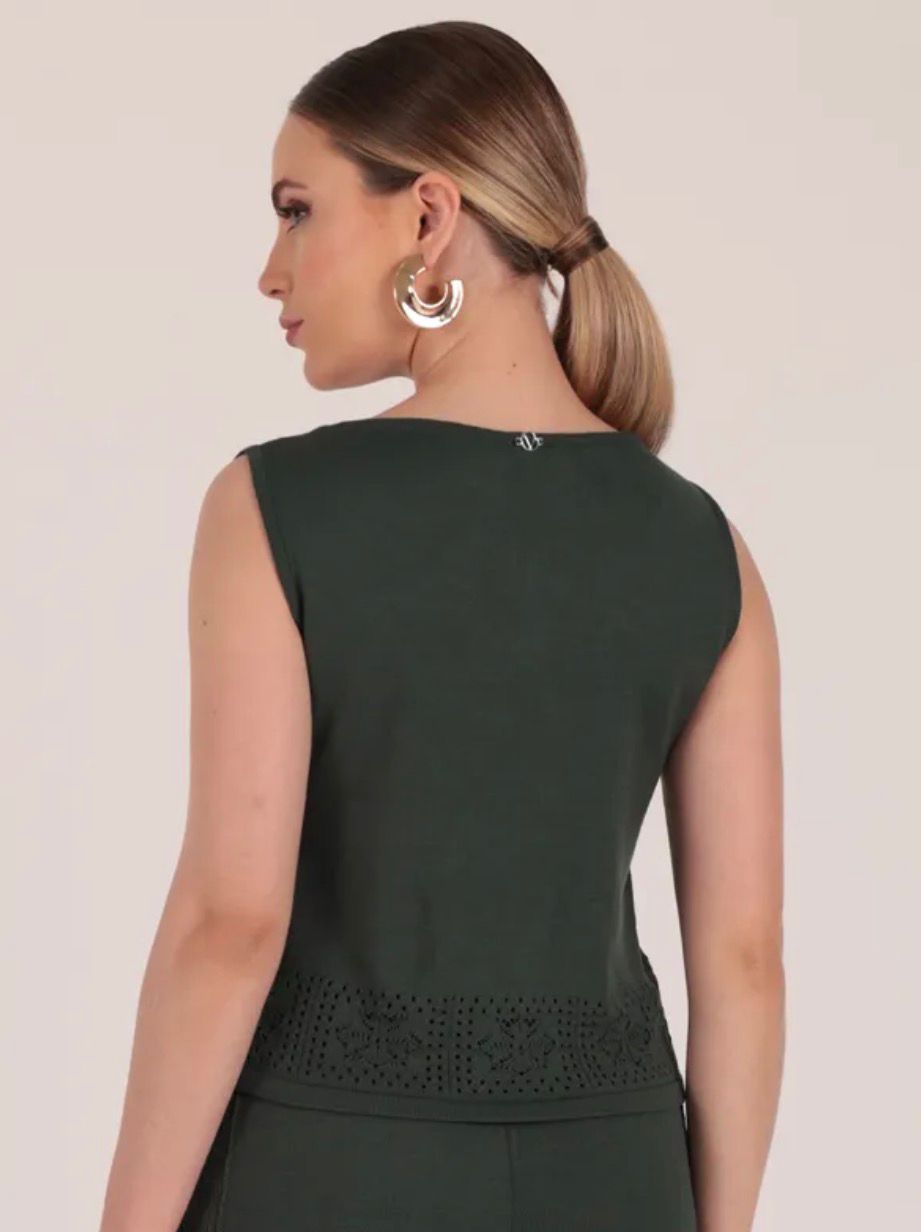Cropped Tricot Regata Detalhe Barra
