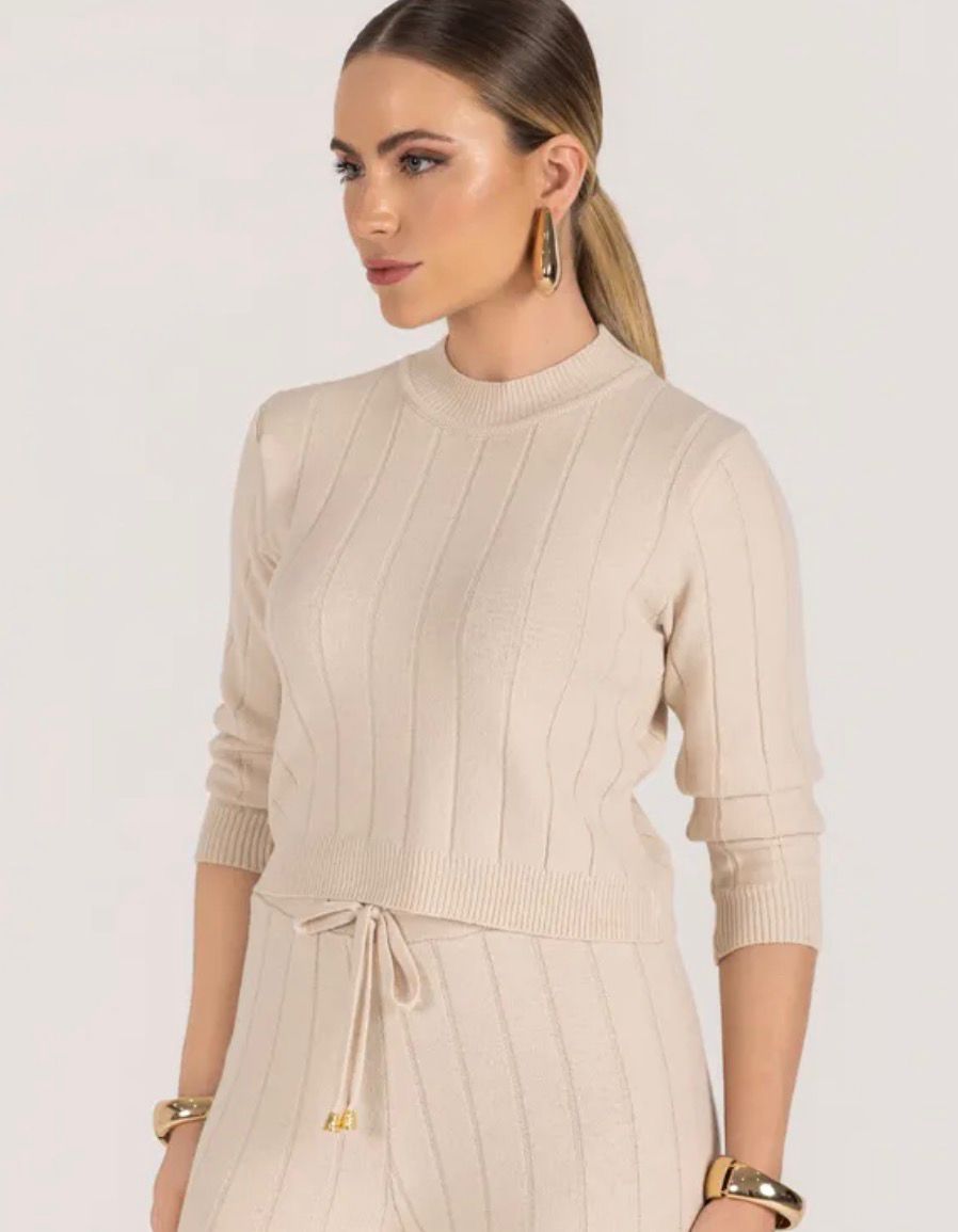 Blusa Tricot Modal Canelado Manga Longa