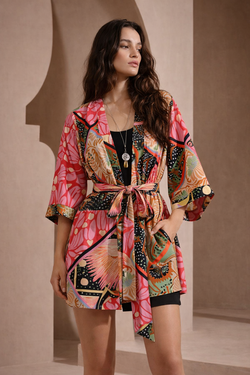 Kimono estampado com faixa