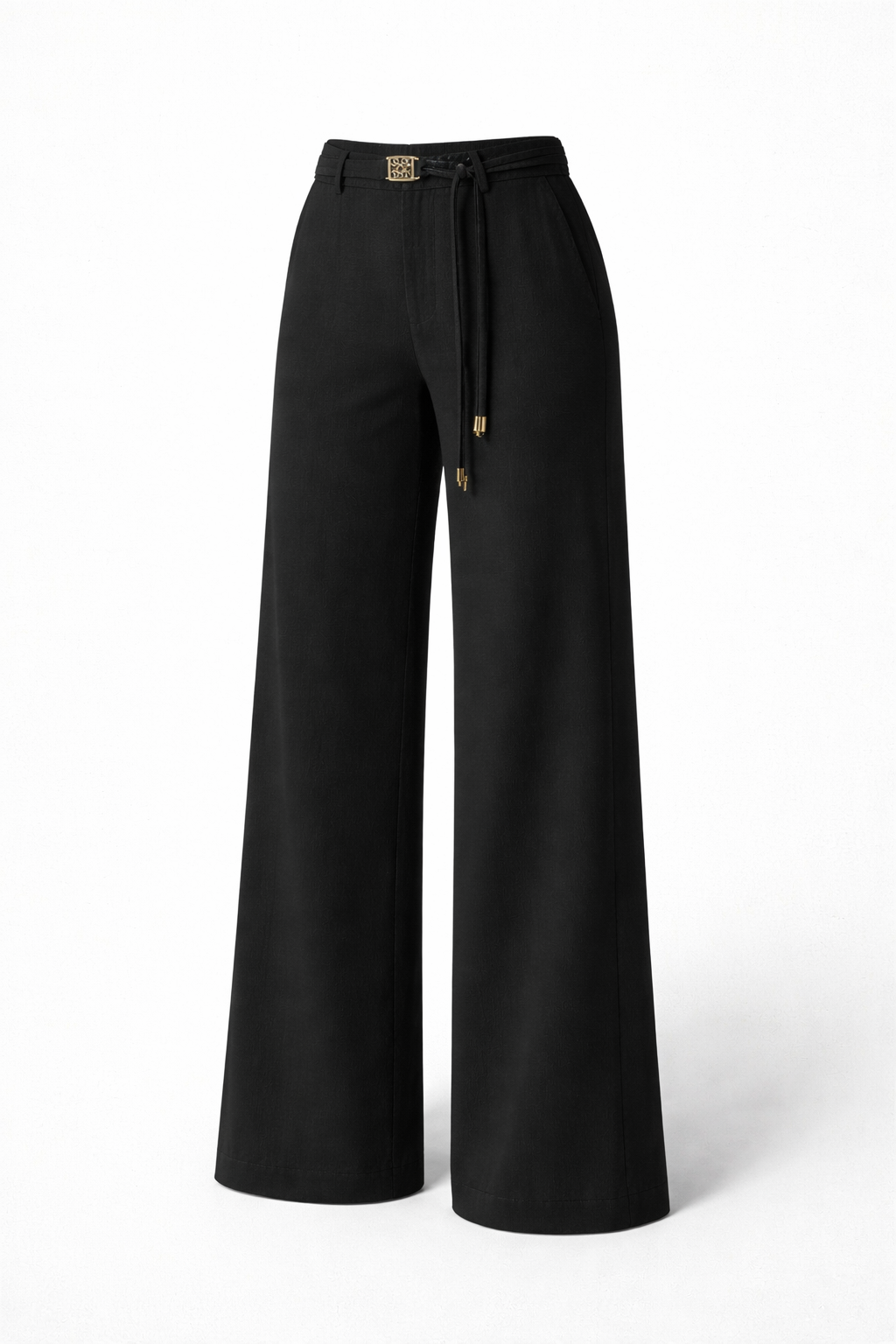 Calça Wide Leg com Cinto Preto