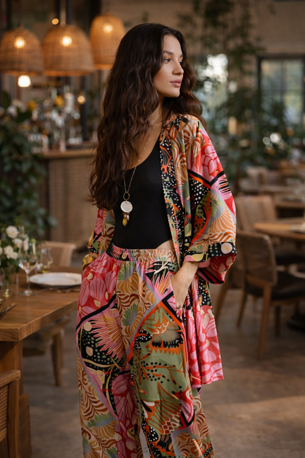 Kimono estampado com faixa