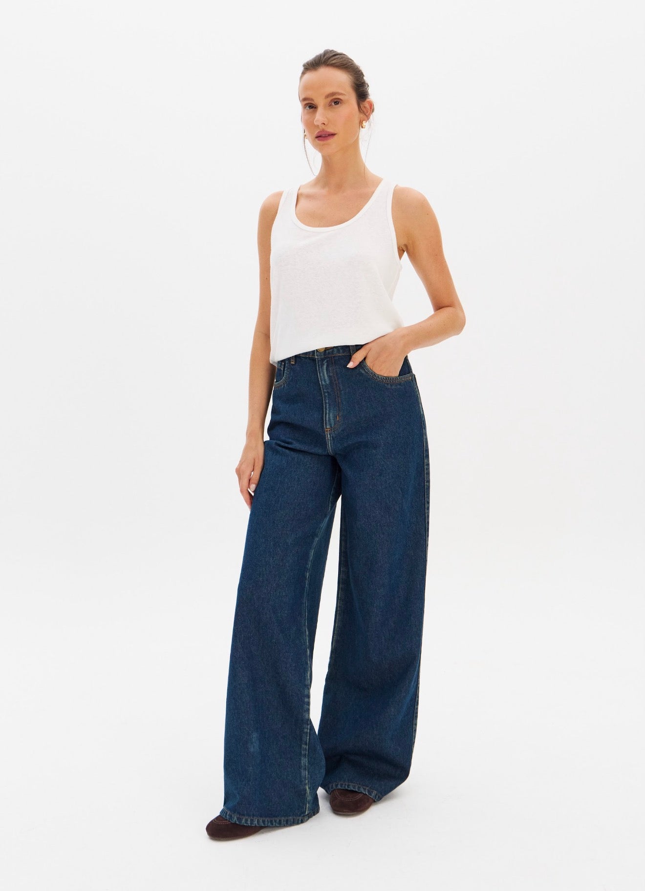 Calça Jeans Wide Leg Cintura Alta