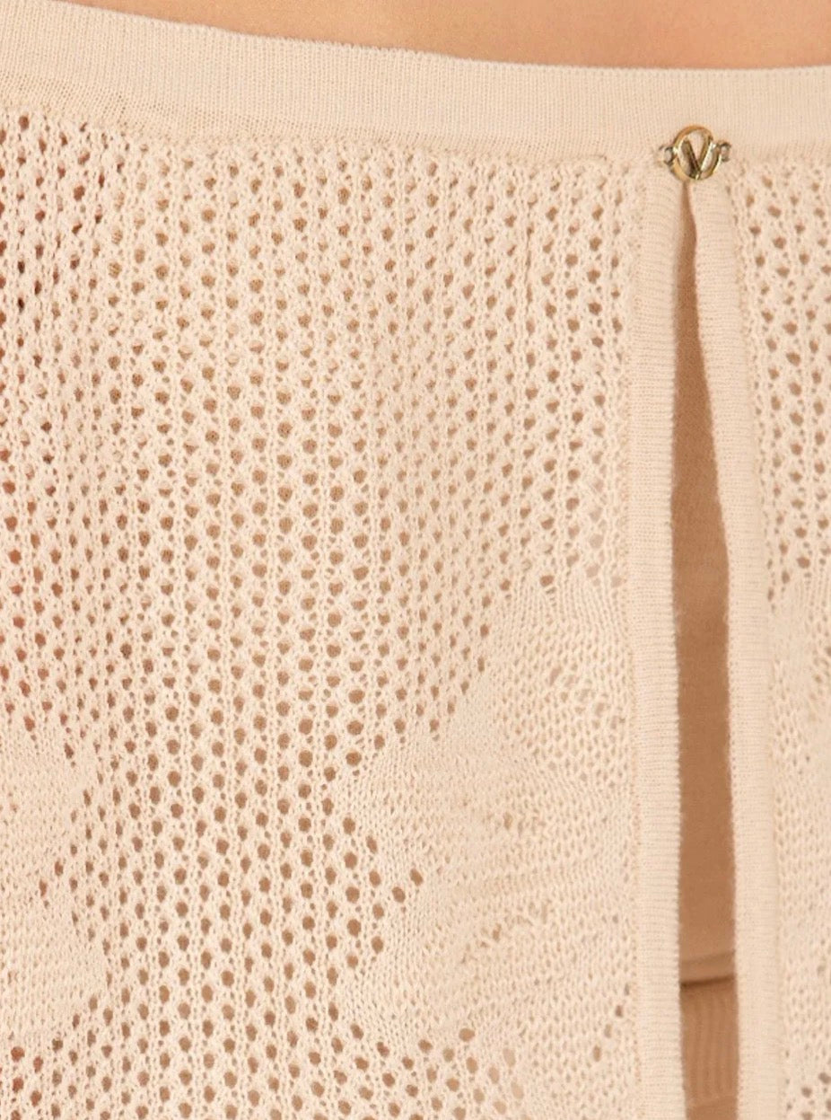 Cropped Tricot Renda Floral Ombro A Ombro