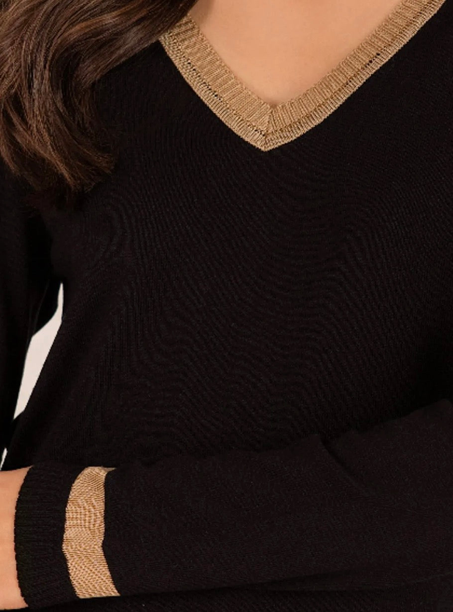 Blusa Tricot Manga Longa detalhe Rayon