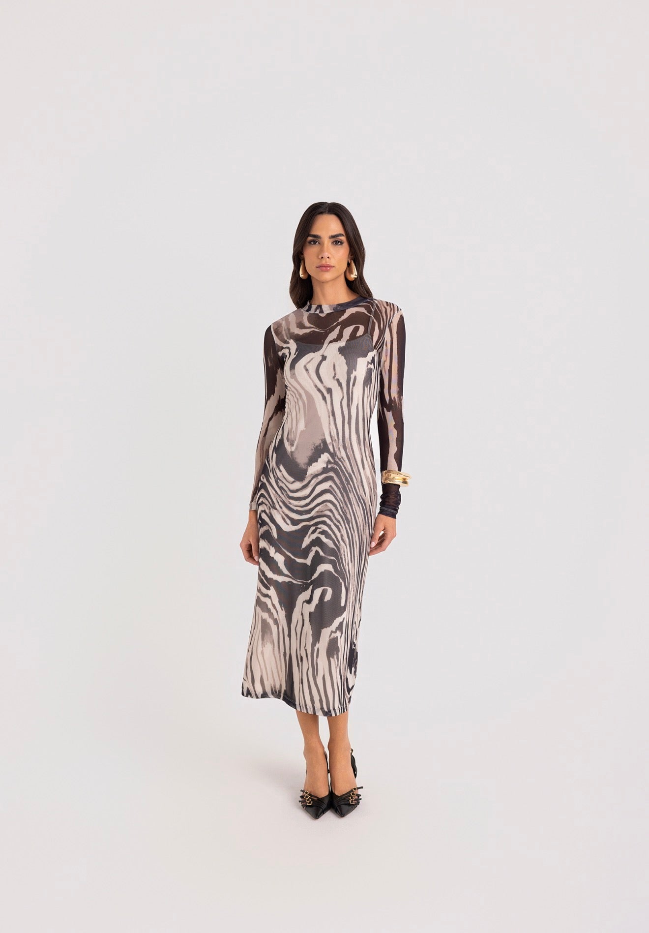 Vestido Mindi Gola Alta Manga Longa