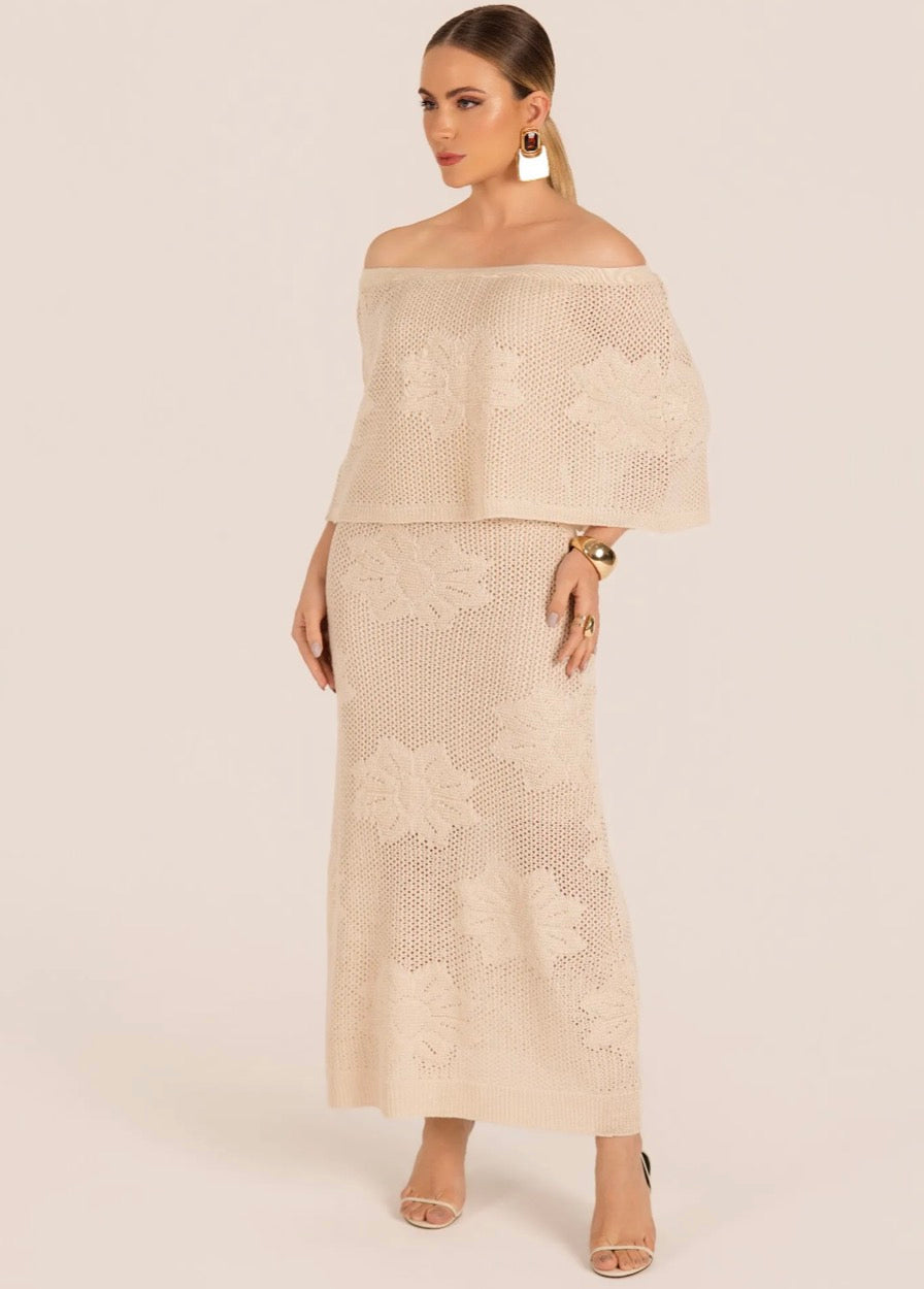 Cropped Tricot Renda Floral Ombro A Ombro