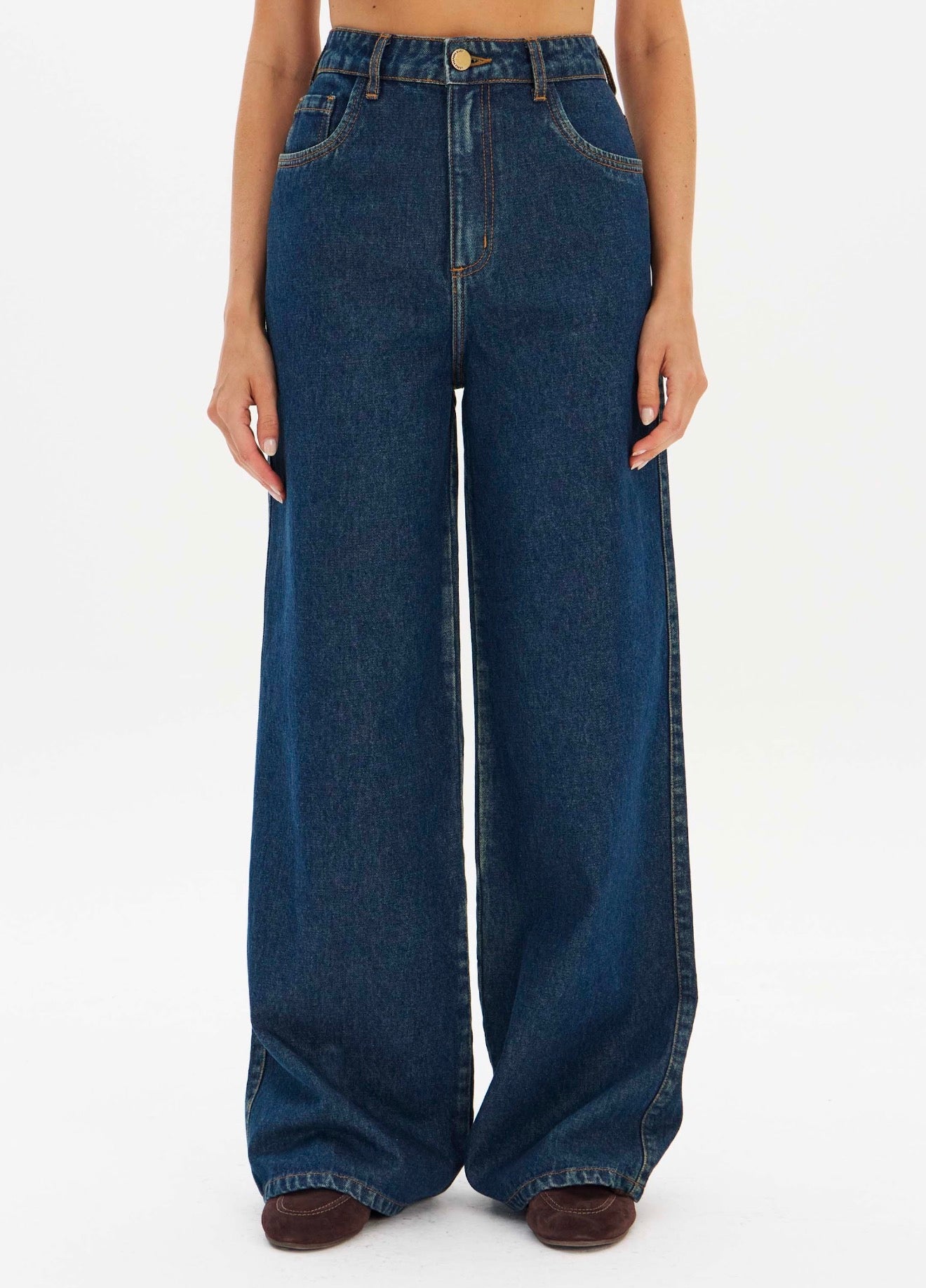 Calça Jeans Wide Leg Cintura Alta