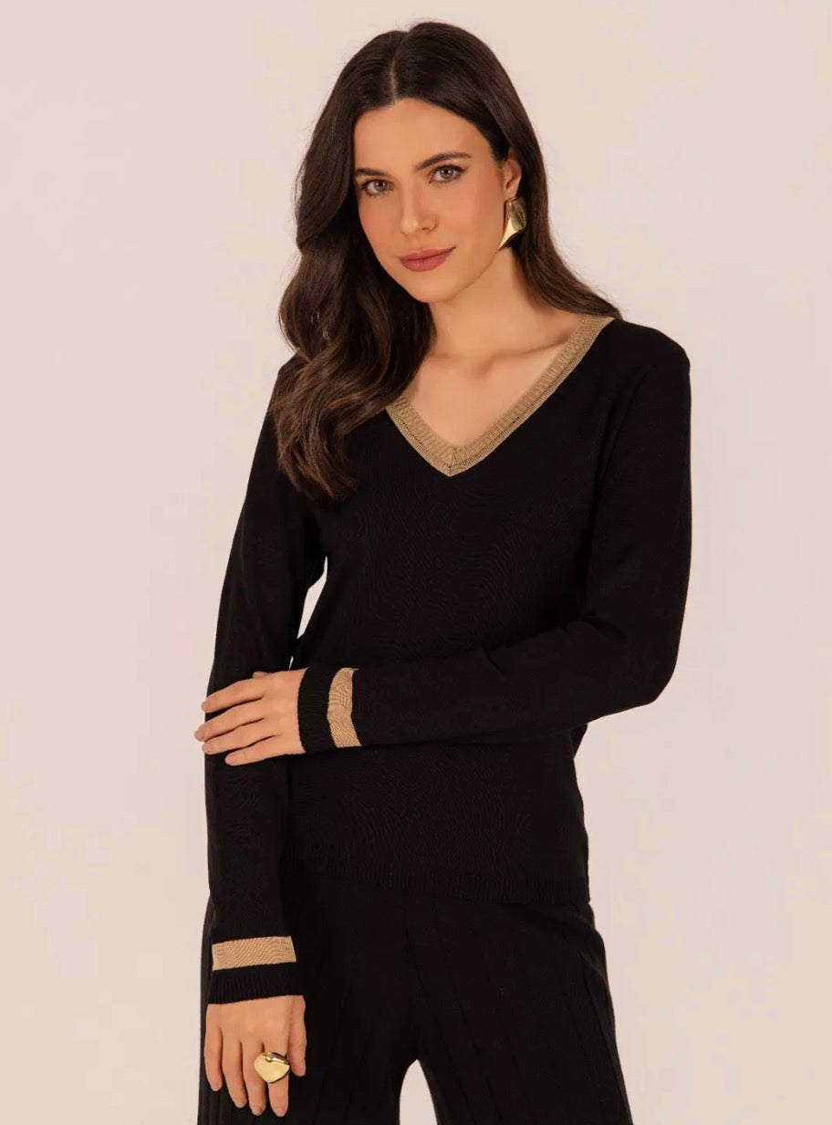 Blusa Tricot Manga Longa detalhe Rayon