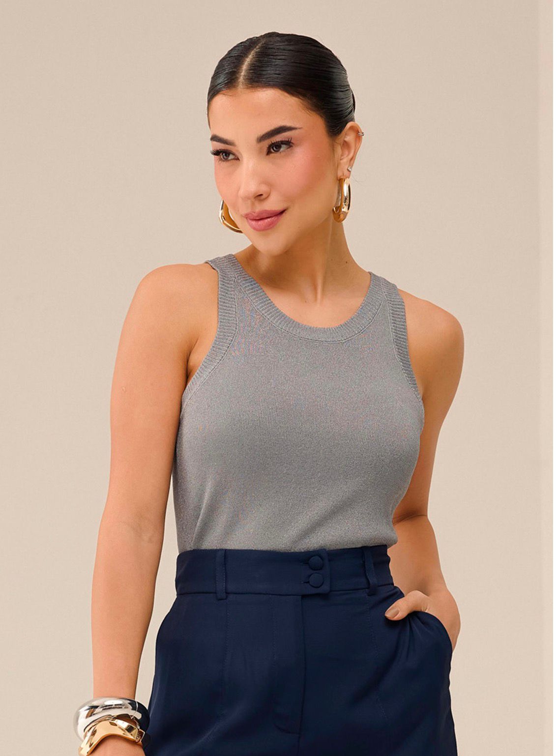 Regata Nadador Lurex Feminina Elegante