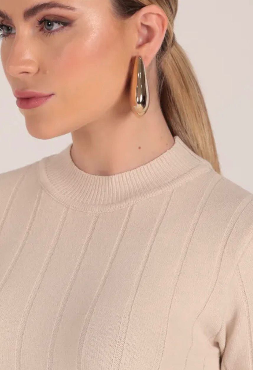 Blusa Tricot Modal Canelado Manga Longa