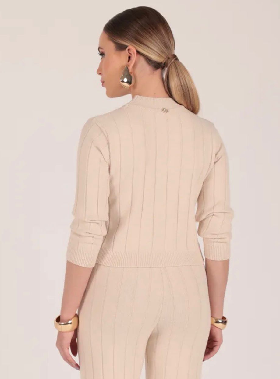 Blusa Tricot Modal Canelado Manga Longa